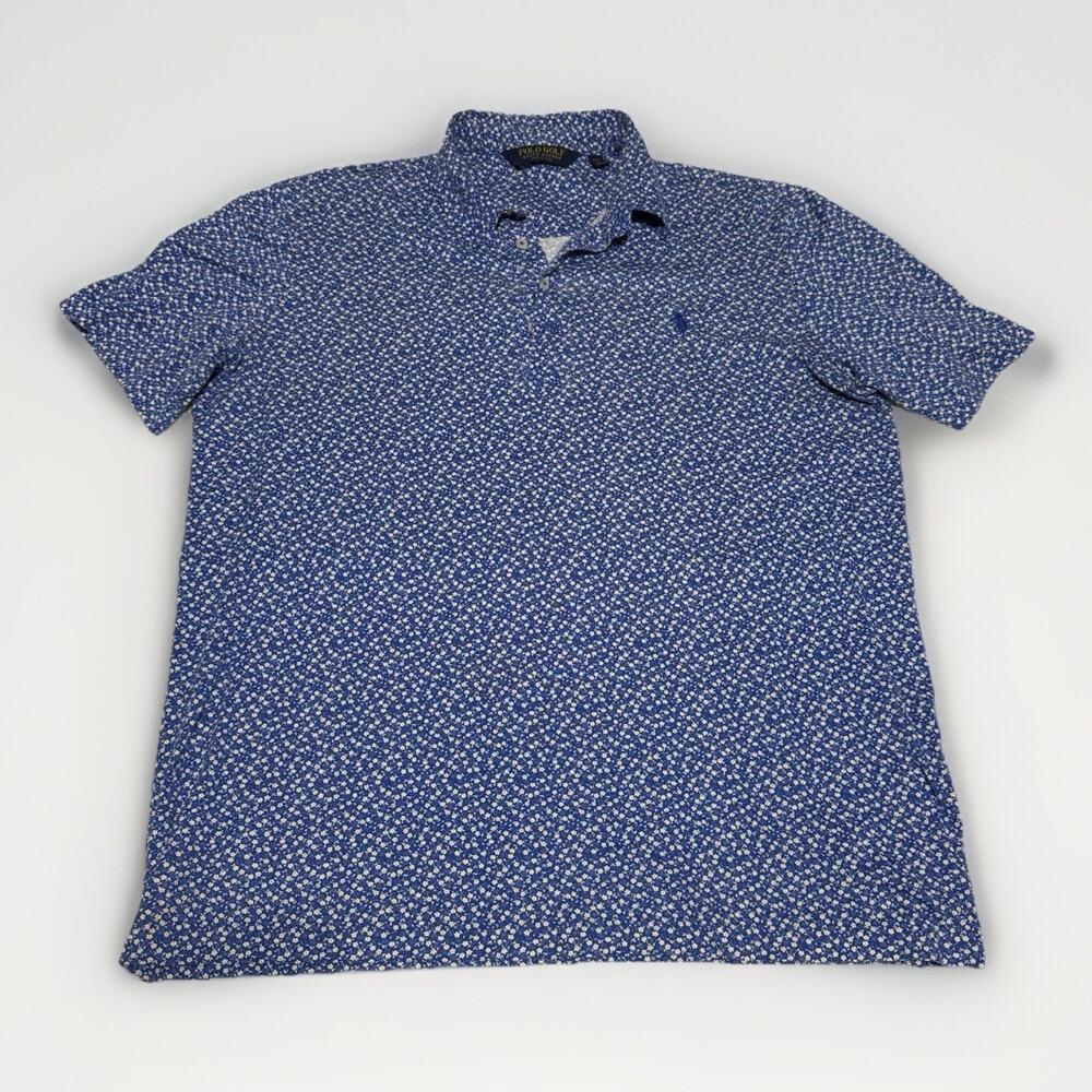Polo Golf Ralph Lauren Floral Polo Shirt Blue White Print XL
